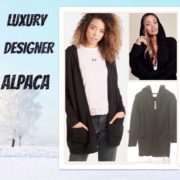 Designer Luxury Alpaca Hooded Cardigan NWT
